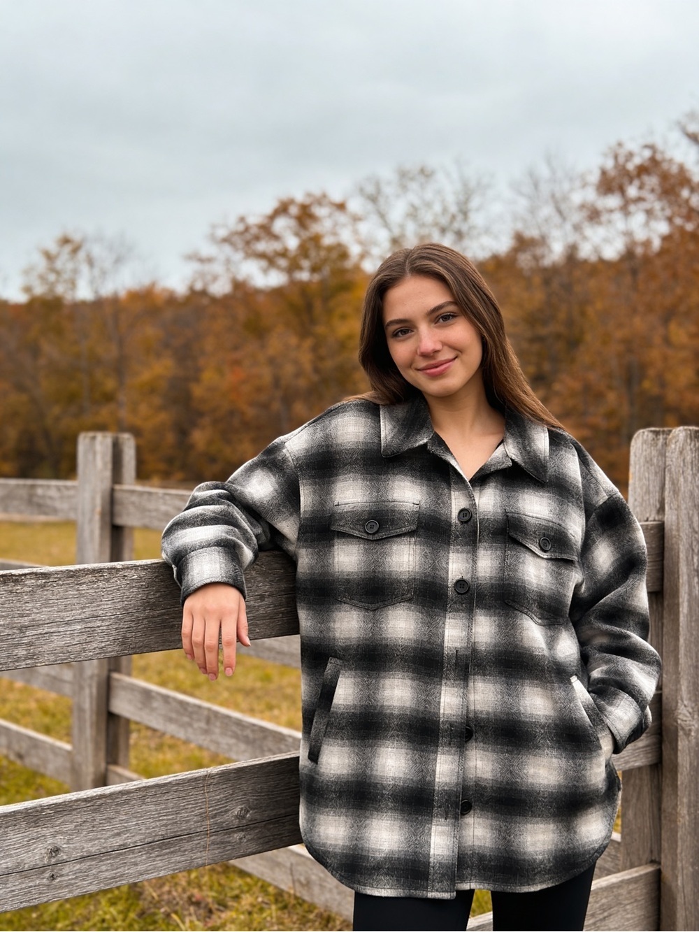 a.n.a Black & White Plaid Teddy Shacket Jacket for Women